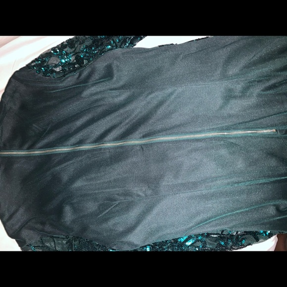 Emerald Green Sequin Long Sleeve Tassel Bodycon - Picture 6 of 8